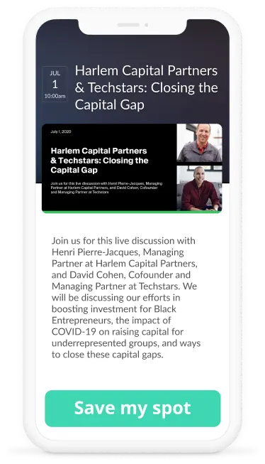 Phone with a crowdcast landing page