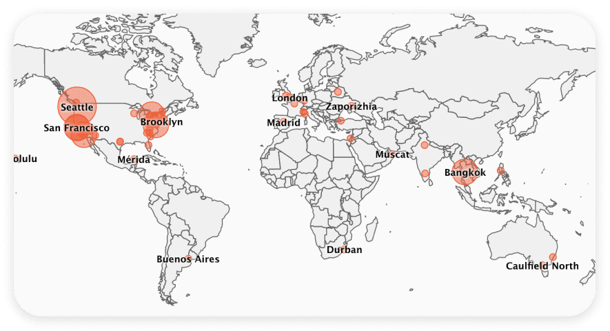 Map of users locations as a heatmap