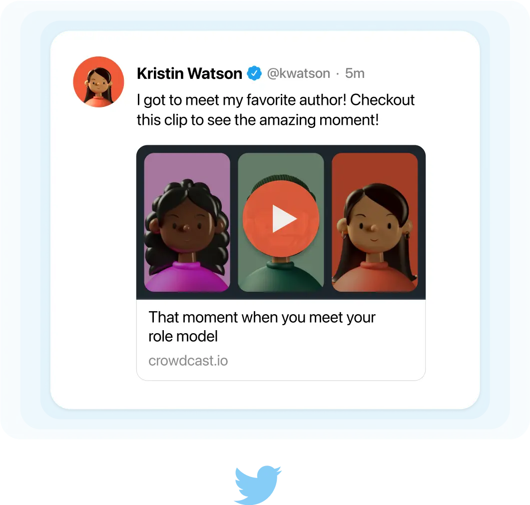 Illustration of sharing a crowdcast clip on Twitter